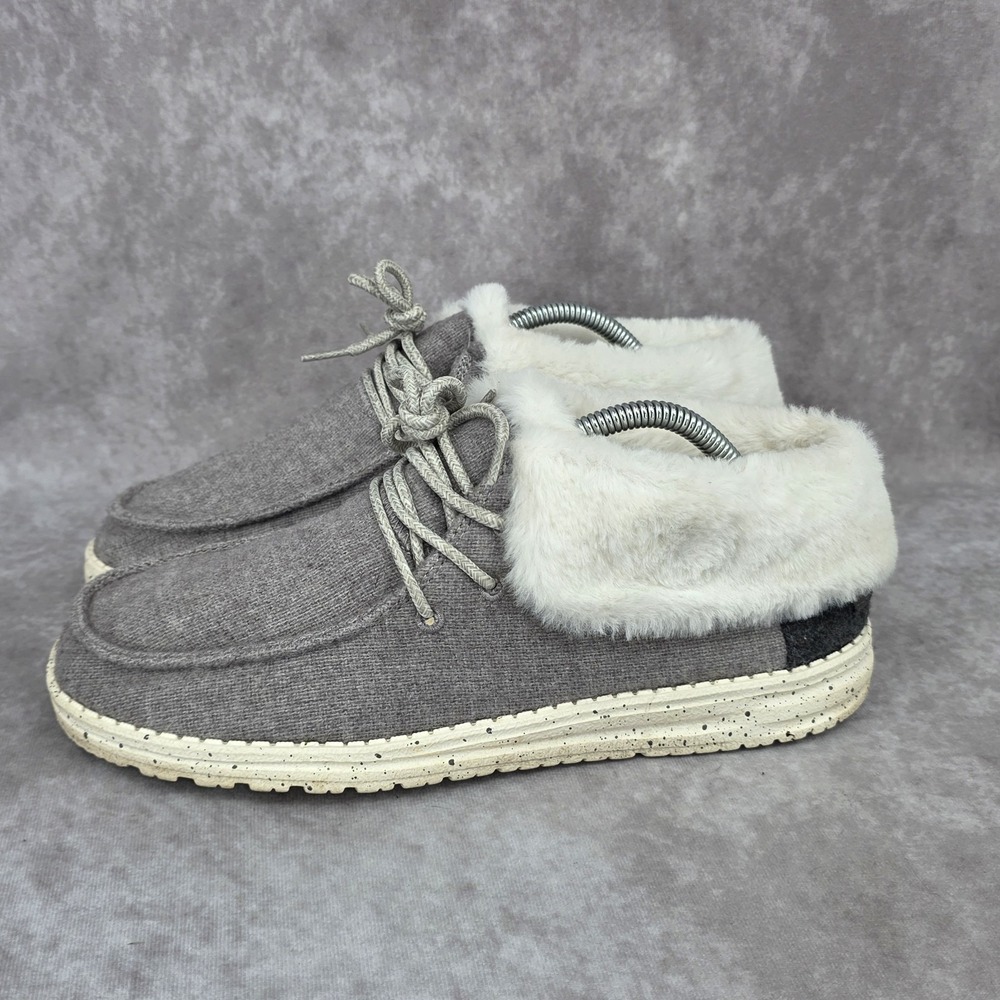 Hey Dude Wendy Britt Fold Over Booties Shoes Womens Size 10 Faux Fur Lined Gray